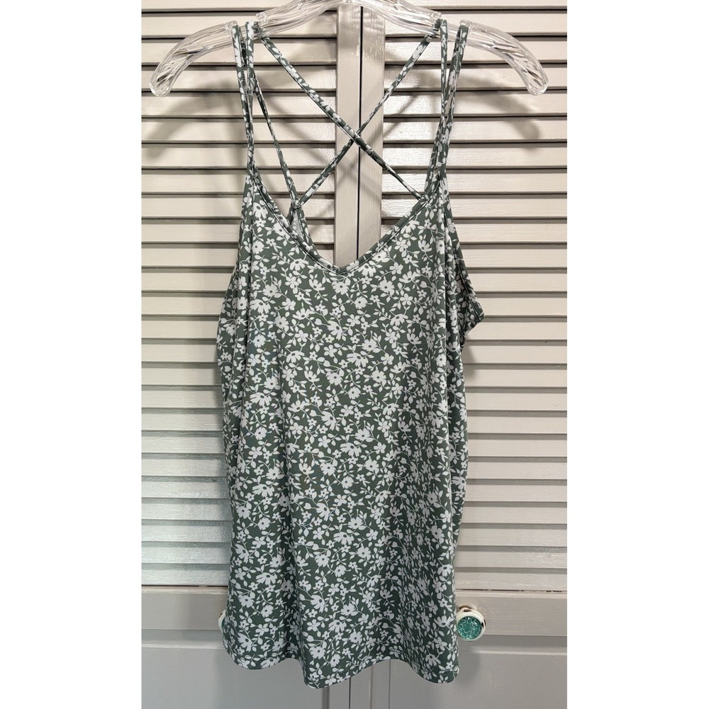Papermoon Green/White Floral Strappy Top Size Medium Summer Boho